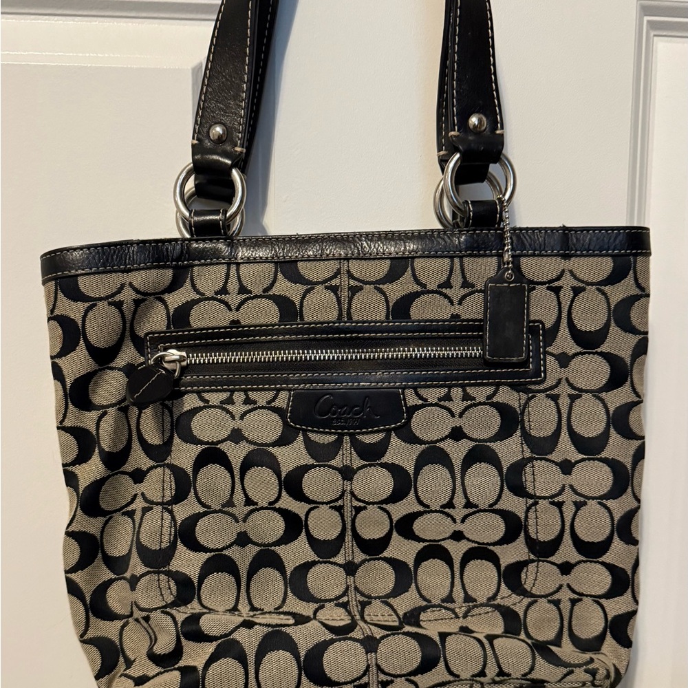 Coach Black and Tan Patterned Tote